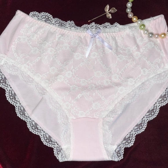 PINK Lolita Kawaii High waist Lace front Cotton Panties. Soft and sensual Cotton - Picture 1 of 4